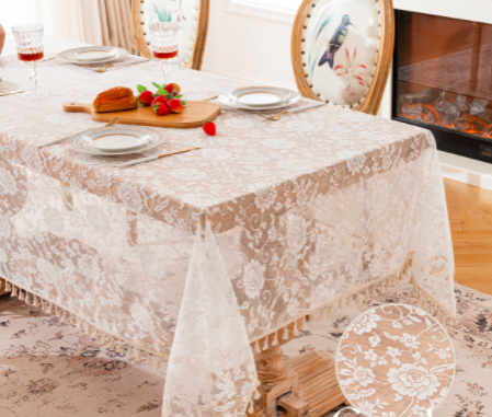 French rose flower lace tablecloth, light luxury and high-end rectangular dining table cloth, anti slip tea table, wedding decoration cover cloth