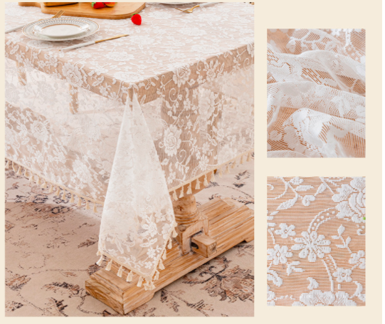 French rose flower lace tablecloth, light luxury and high-end rectangular dining table cloth, anti slip tea table, wedding decoration cover cloth