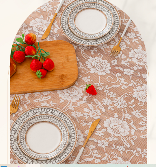 French rose flower lace tablecloth, light luxury and high-end rectangular dining table cloth, anti slip tea table, wedding decoration cover cloth