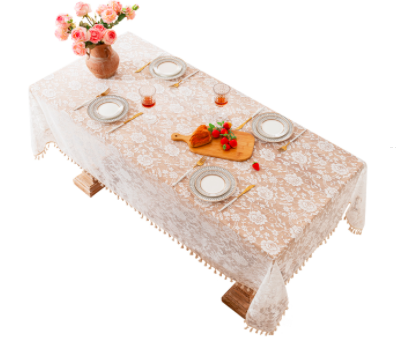 French rose flower lace tablecloth, light luxury and high-end rectangular dining table cloth, anti slip tea table, wedding decoration cover cloth