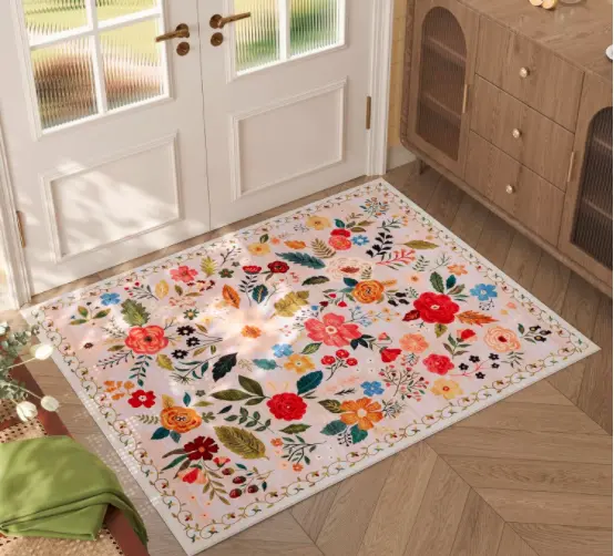 Flower floor mat, bathroom absorbent and dirt resistant foot mat, entrance door of the foyer, wear-resistant and easy to maintain door mat
