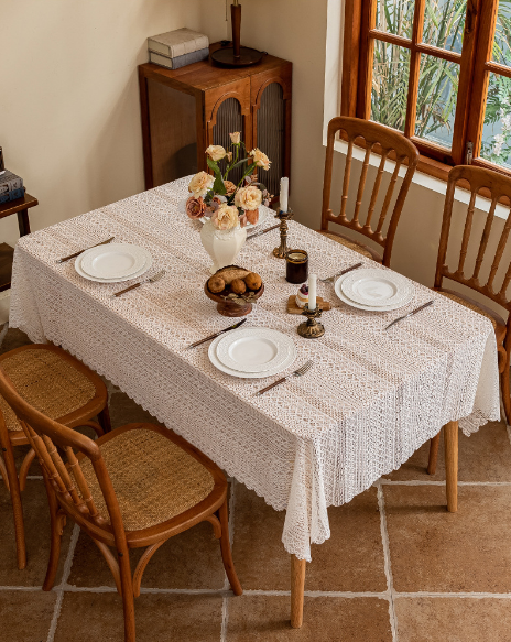 French countryside lace tablecloth, dust-proof decorative table cloth, decorative rectangular coffee table cloth for household use