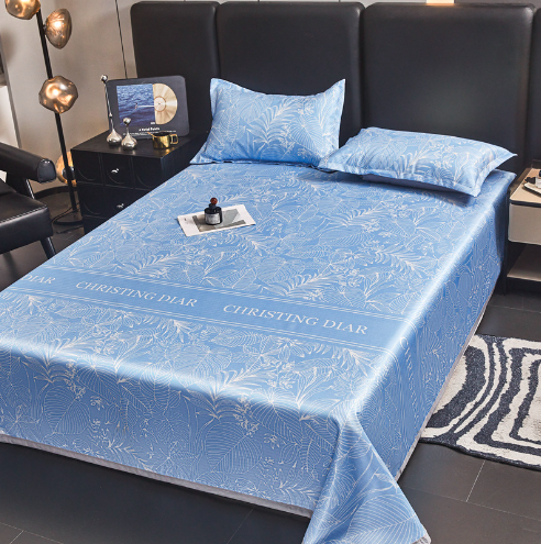 New bed sheet design with diagonal ice silk mat three piece set, machine washable, foldable, non deformable, and soft cooling mat，1pc bed sheet, 2pc pillowcase