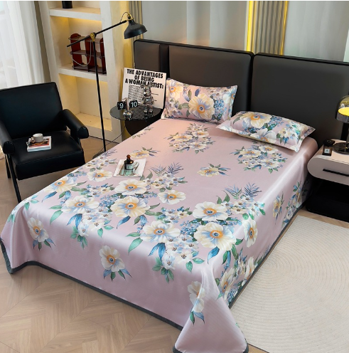 New bed sheet design with diagonal ice silk mat three piece set, machine washable, foldable, non deformable, and soft cooling mat，1pc bed sheet, 2pc pillowcase