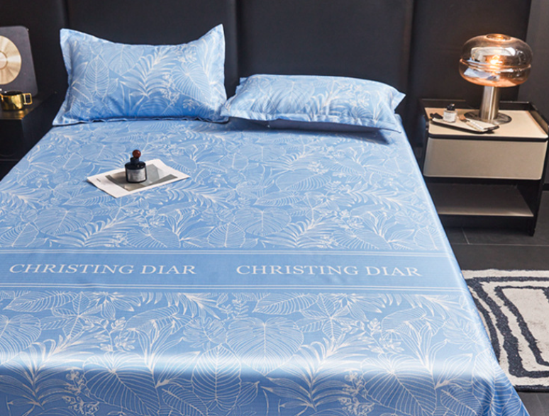 New bed sheet design with diagonal ice silk mat three piece set, machine washable, foldable, non deformable, and soft cooling mat，1pc bed sheet, 2pc pillowcase