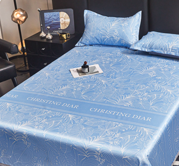 New bed sheet design with diagonal ice silk mat three piece set, machine washable, foldable, non deformable, and soft cooling mat，1pc bed sheet, 2pc pillowcase
