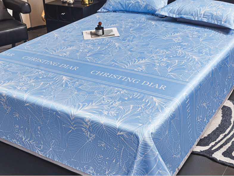 New bed sheet design with diagonal ice silk mat three piece set, machine washable, foldable, non deformable, and soft cooling mat，1pc bed sheet, 2pc pillowcase