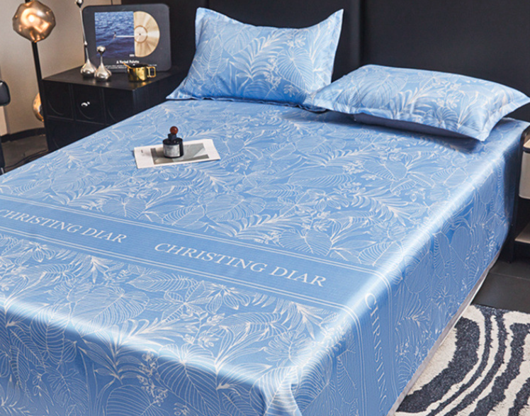 New bed sheet design with diagonal ice silk mat three piece set, machine washable, foldable, non deformable, and soft cooling mat，1pc bed sheet, 2pc pillowcase