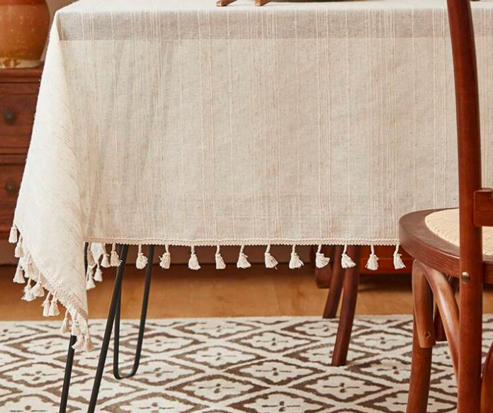 European classical cotton and linen tablecloth with lines and tassels, creating an atmosphere for dining tablecloths, dust-proof decorative cloths, living room coffee table covers