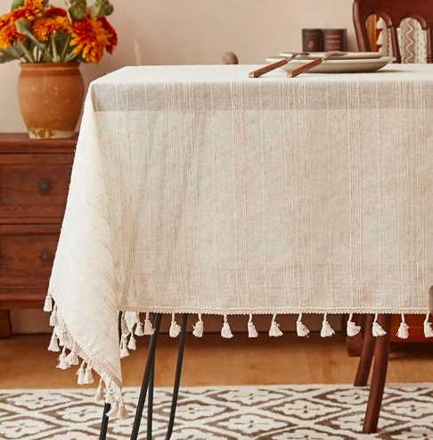 European classical cotton and linen tablecloth with lines and tassels, creating an atmosphere for dining tablecloths, dust-proof decorative cloths, living room coffee table covers