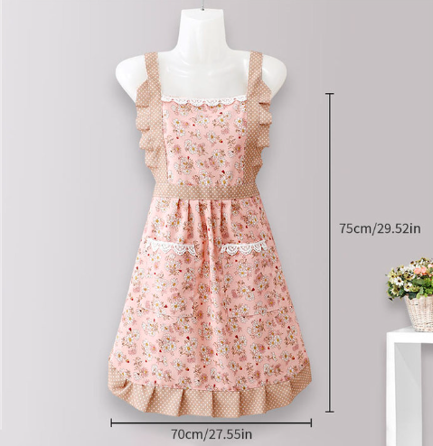 Princess apron with pocket and back buckle, suitable for home kitchen, oil resistant fabric, catering, waist and waist bib,70*75cm