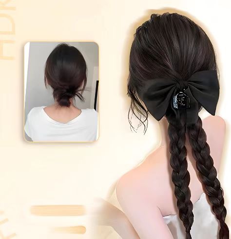 Wig ponytail bow braid, female lazy grab ponytail, natural double Fried Dough Twists braid ponytail