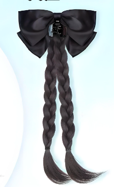 Wig ponytail bow braid, female lazy grab ponytail, natural double Fried Dough Twists braid ponytail