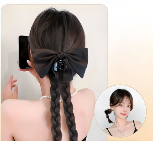 Wig ponytail bow braid, female lazy grab ponytail, natural double Fried Dough Twists braid ponytail