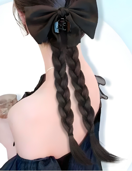Wig ponytail bow braid, female lazy grab ponytail, natural double Fried Dough Twists braid ponytail