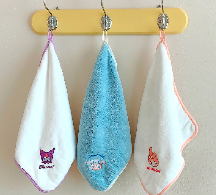 5pcs coral fleece children's square scarves, cartoon embroidery, skin friendly and absorbent, can be hung as towels, children's handkerchiefs, hand towels, face towels