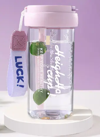 Flower tea cup, plastic cup, student portable cup, travel cup, household cup，1pc