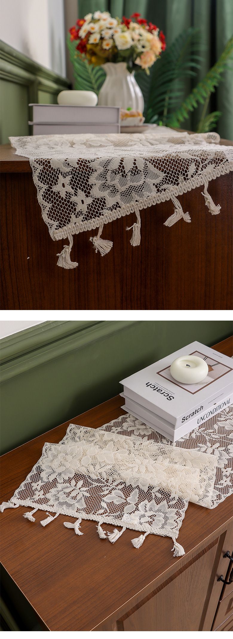 Lace table flag, French style light luxury high-end hollowed out dining cabinet tablecloth, decorative cloth long tablecloth