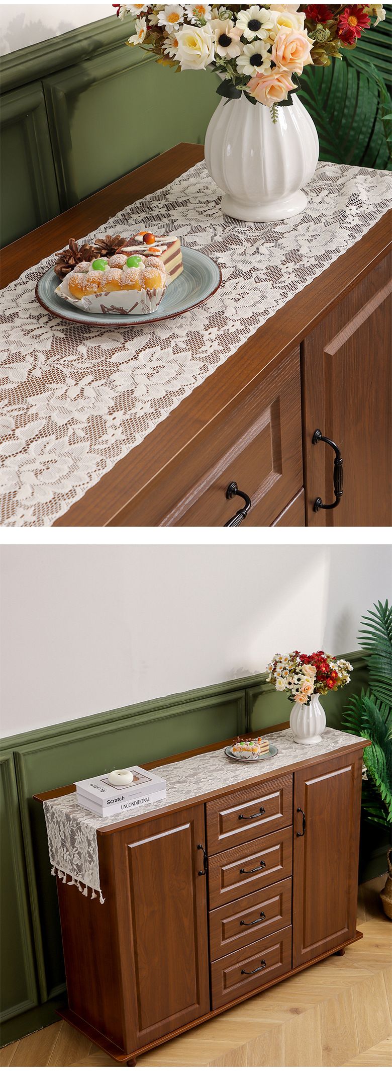 Lace table flag, French style light luxury high-end hollowed out dining cabinet tablecloth, decorative cloth long tablecloth