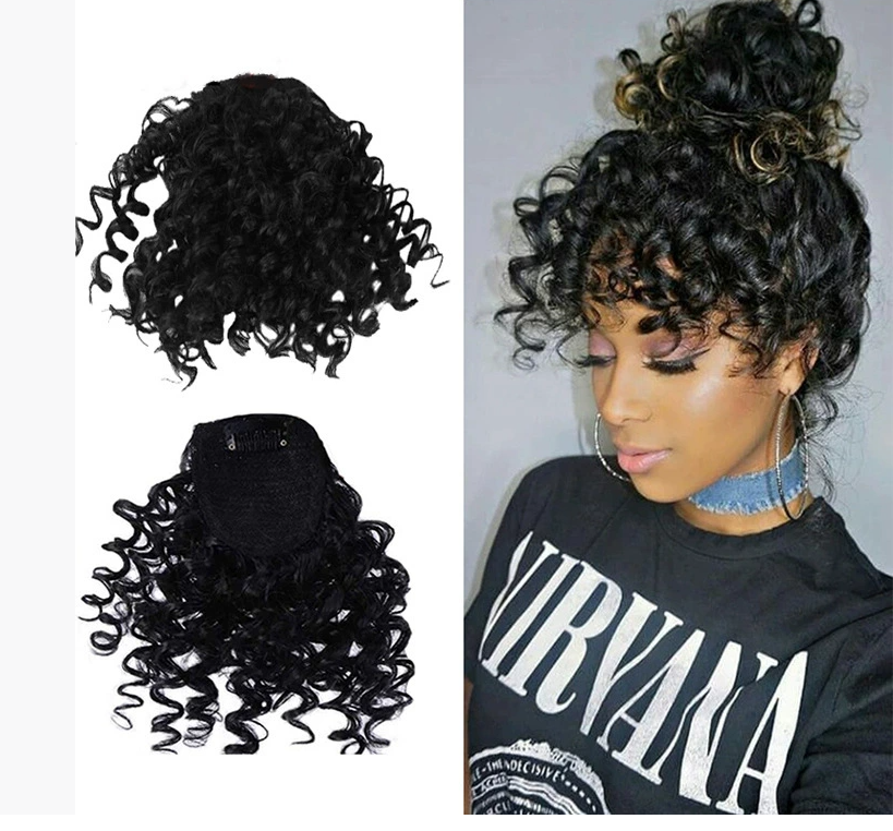 Women's synthetic wig with bangs, curly wool roll wig with bangs, wig piece
