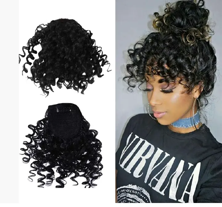 Women's synthetic wig with bangs, curly wool roll wig with bangs, wig piece