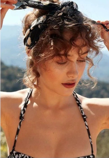 Women's synthetic wig with bangs, curly wool roll wig with bangs, wig piece