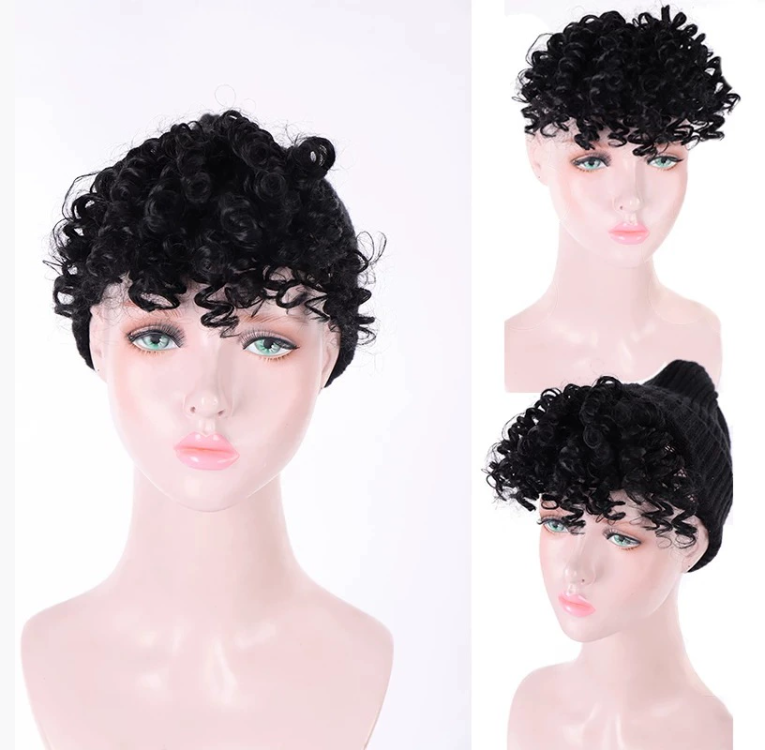 Women's synthetic wig with bangs, curly wool roll wig with bangs, wig piece