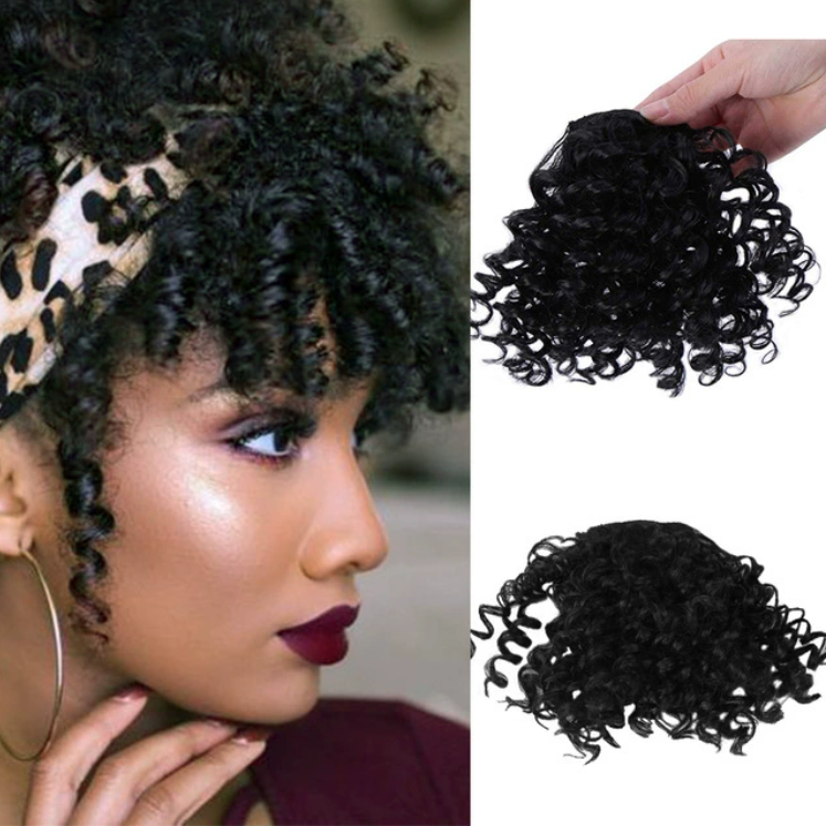 Women's synthetic wig with bangs, curly wool roll wig with bangs, wig piece