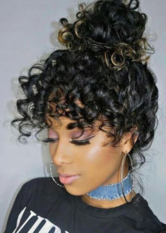Women's synthetic wig with bangs, curly wool roll wig with bangs, wig piece
