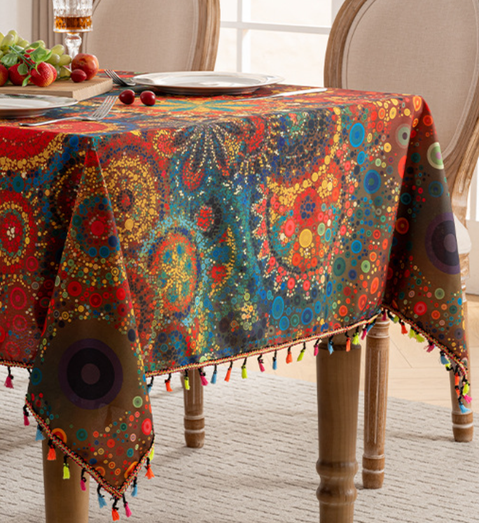 New colored tassel tablecloth, printed dust-proof dining table cloth, waterproof household rectangular coffee table cover cloth