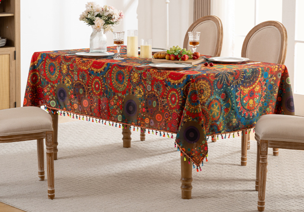 New colored tassel tablecloth, printed dust-proof dining table cloth, waterproof household rectangular coffee table cover cloth