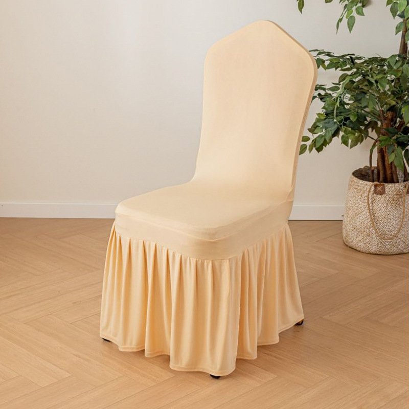 Elastic pleated skirt chair cover, universal skirt edge chair cover for wedding hotels, banquets, and restaurants