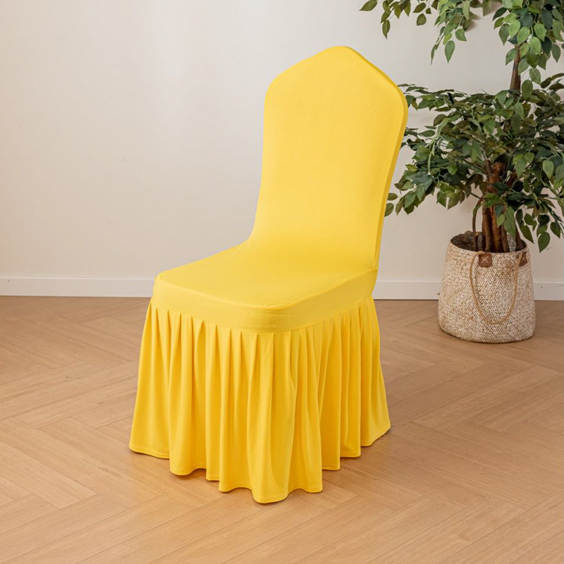 Elastic pleated skirt chair cover, universal skirt edge chair cover for wedding hotels, banquets, and restaurants