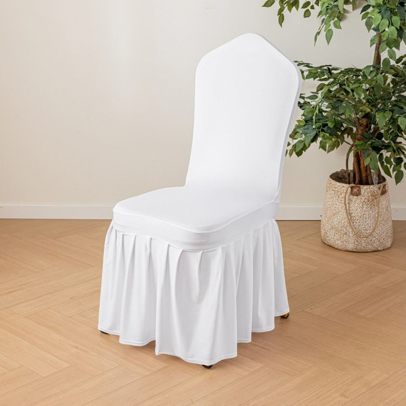 Elastic pleated skirt chair cover, universal skirt edge chair cover for wedding hotels, banquets, and restaurants