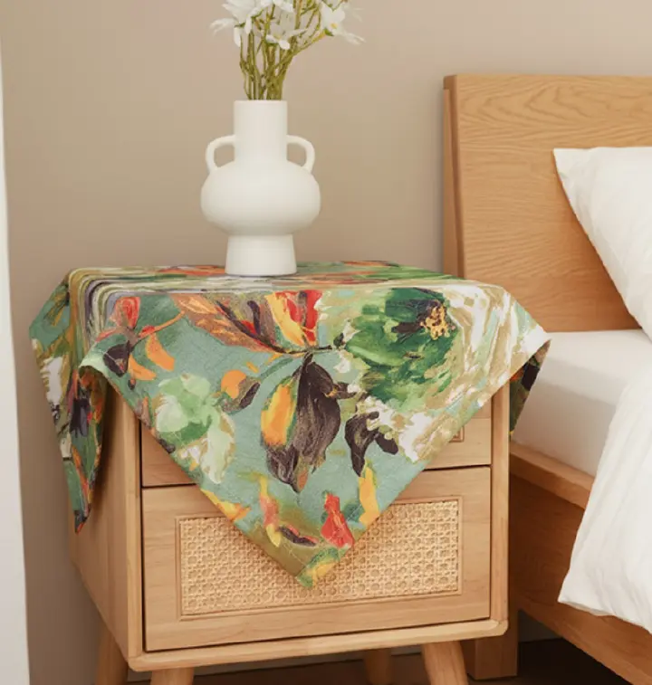 Oil painting style small fresh cover cloth bedside table American retro cover cloth microwave oven TV cabinet dustproof tablecloth table mat
