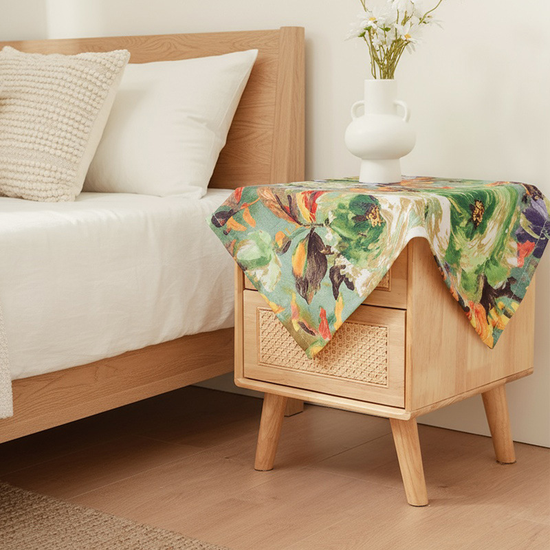 Oil painting style small fresh cover cloth bedside table American retro cover cloth microwave oven TV cabinet dustproof tablecloth table mat
