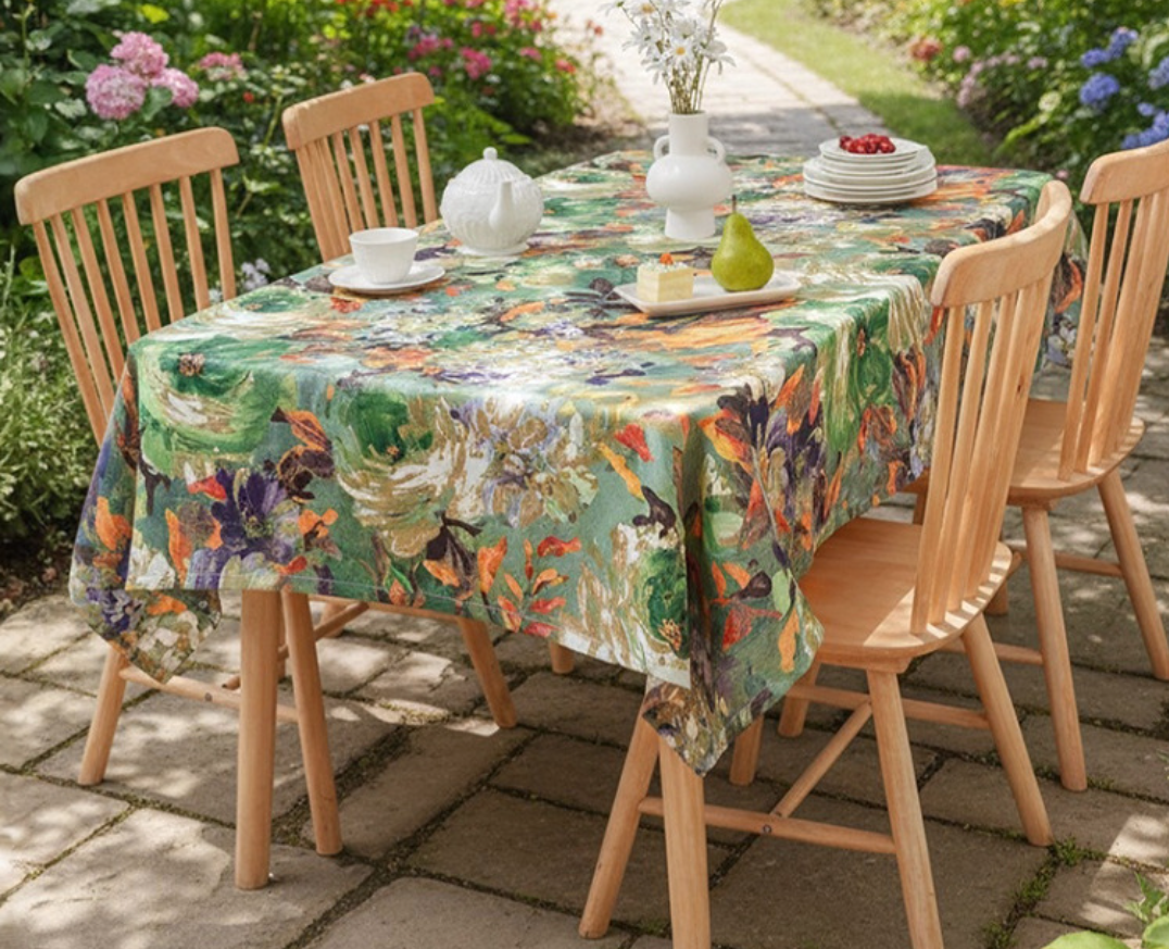 Oil painting style small fresh cover cloth bedside table American retro cover cloth microwave oven TV cabinet dustproof tablecloth table mat