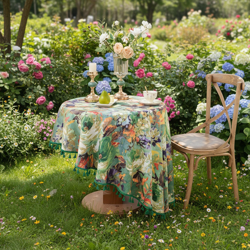 Oil painting style small fresh cover cloth bedside table American retro cover cloth microwave oven TV cabinet dustproof tablecloth table mat