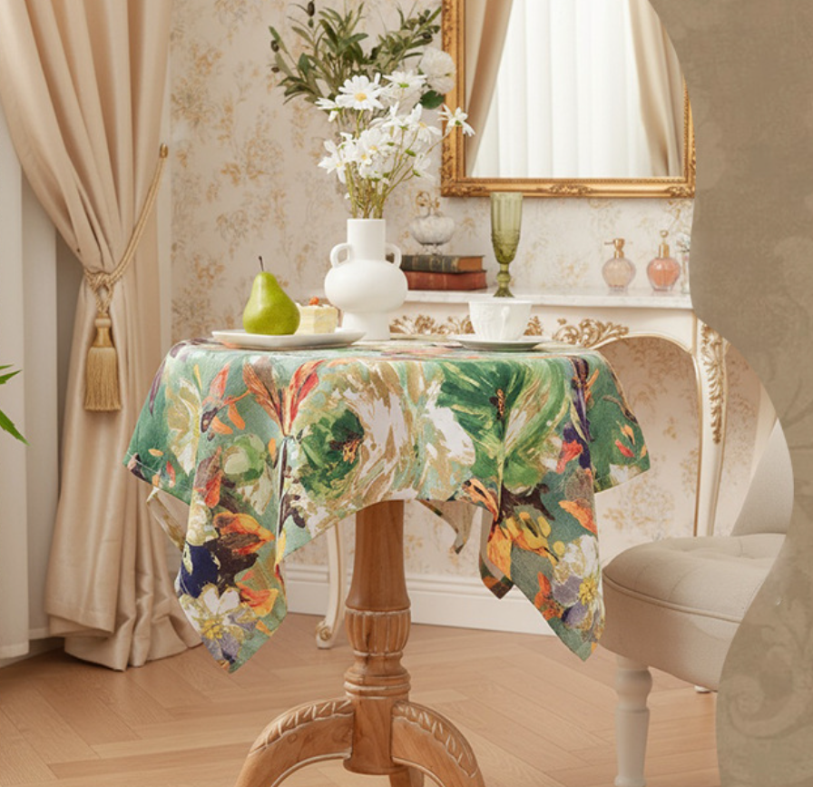 Oil painting style small fresh cover cloth bedside table American retro cover cloth microwave oven TV cabinet dustproof tablecloth table mat