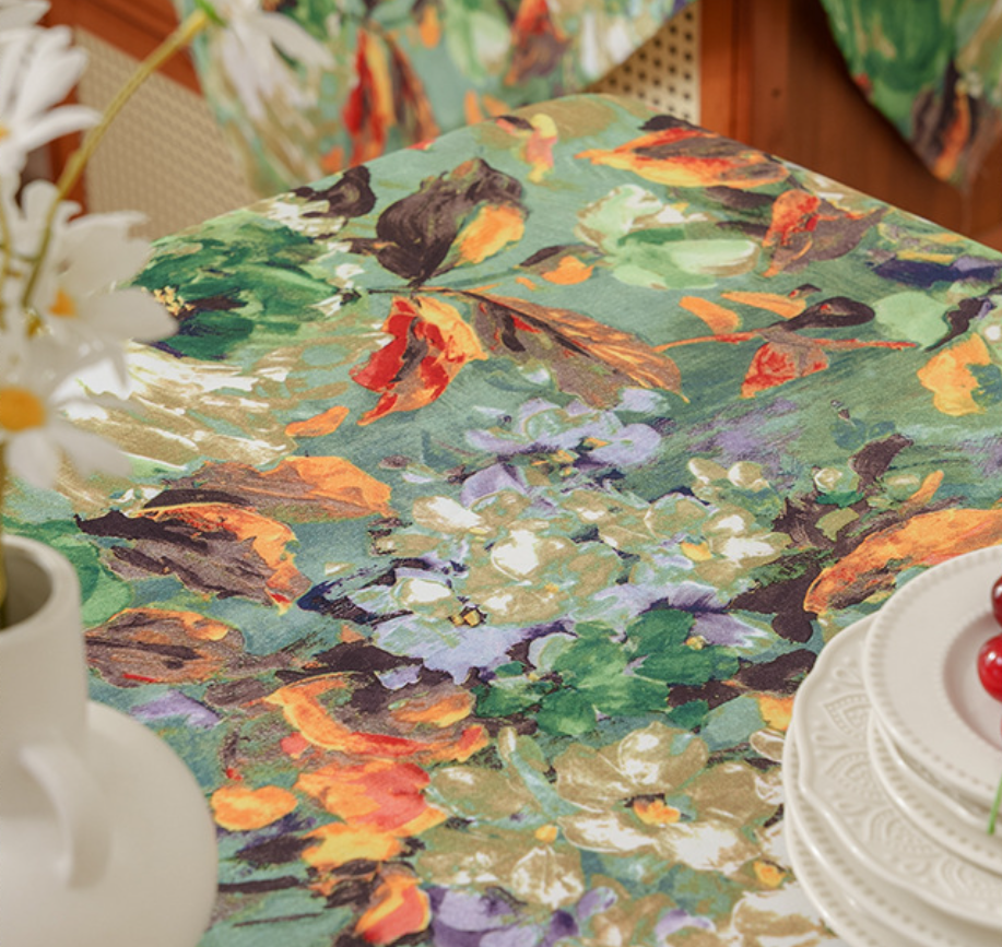 Oil painting style small fresh cover cloth bedside table American retro cover cloth microwave oven TV cabinet dustproof tablecloth table mat