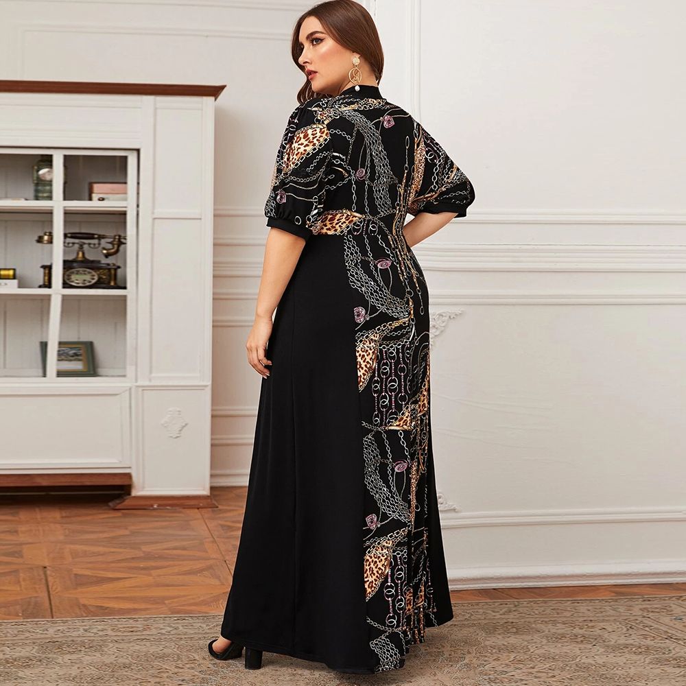 Plus Size  Fashion Women Summer Dresses Hot Stylish V-Neck Print Floral Bohemian Style Casual Long Dress