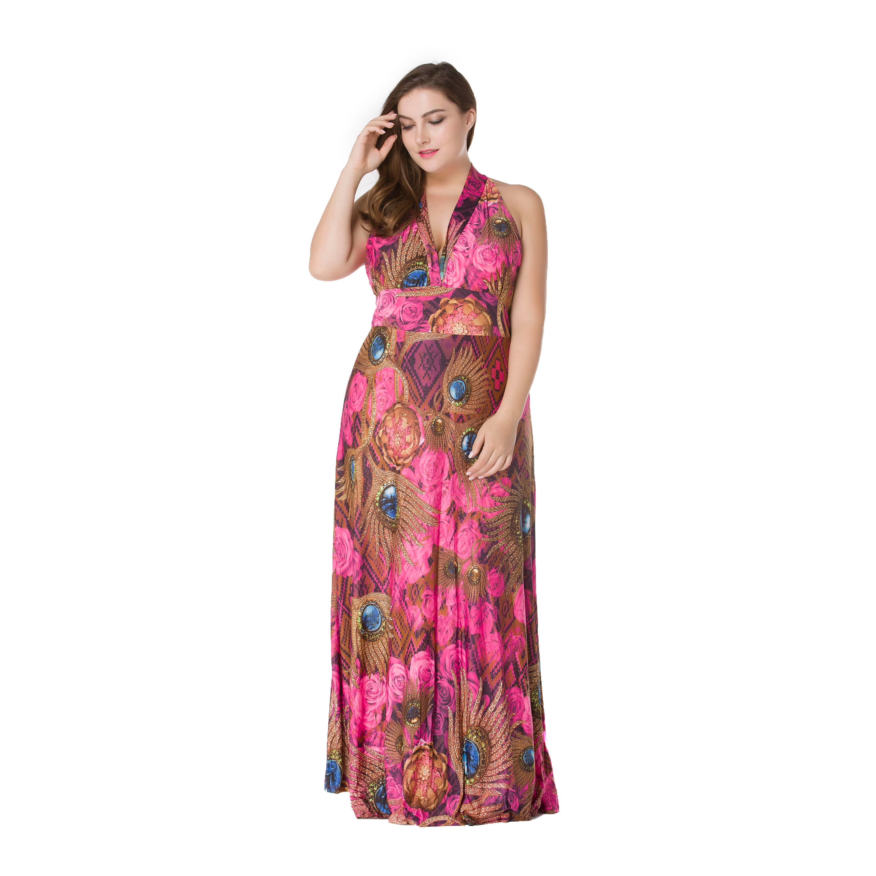 Plus Size 2025 Women Bohemian Dress Autumn Printed Maxi Long Sundress V-Neck Sleeveless Casual Loose Party VestidosHot Stylish V-Neck Print Floral Bohemian Style Casual Long Dress