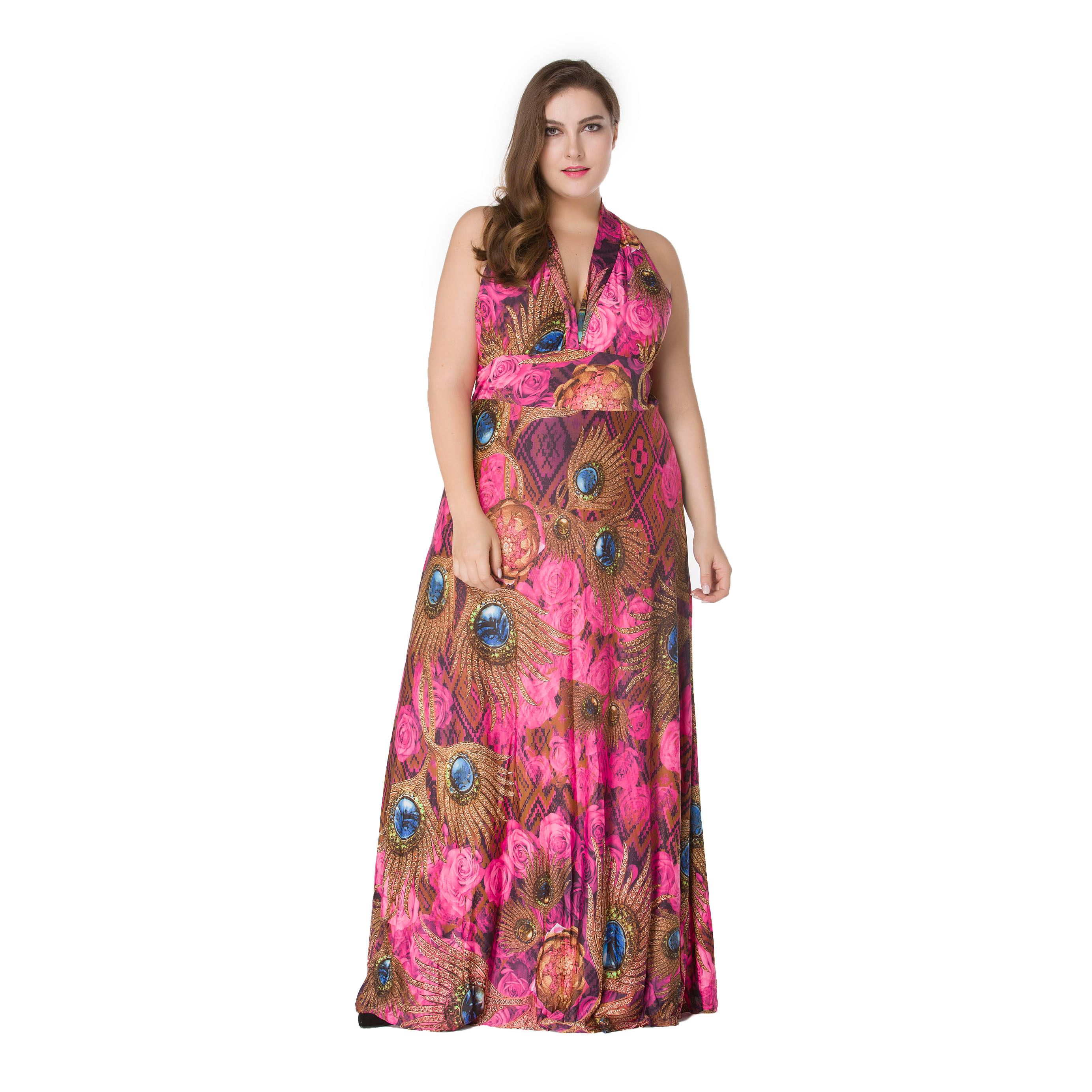 Plus Size 2025 Women Bohemian Dress Autumn Printed Maxi Long Sundress V-Neck Sleeveless Casual Loose Party VestidosHot Stylish V-Neck Print Floral Bohemian Style Casual Long Dress