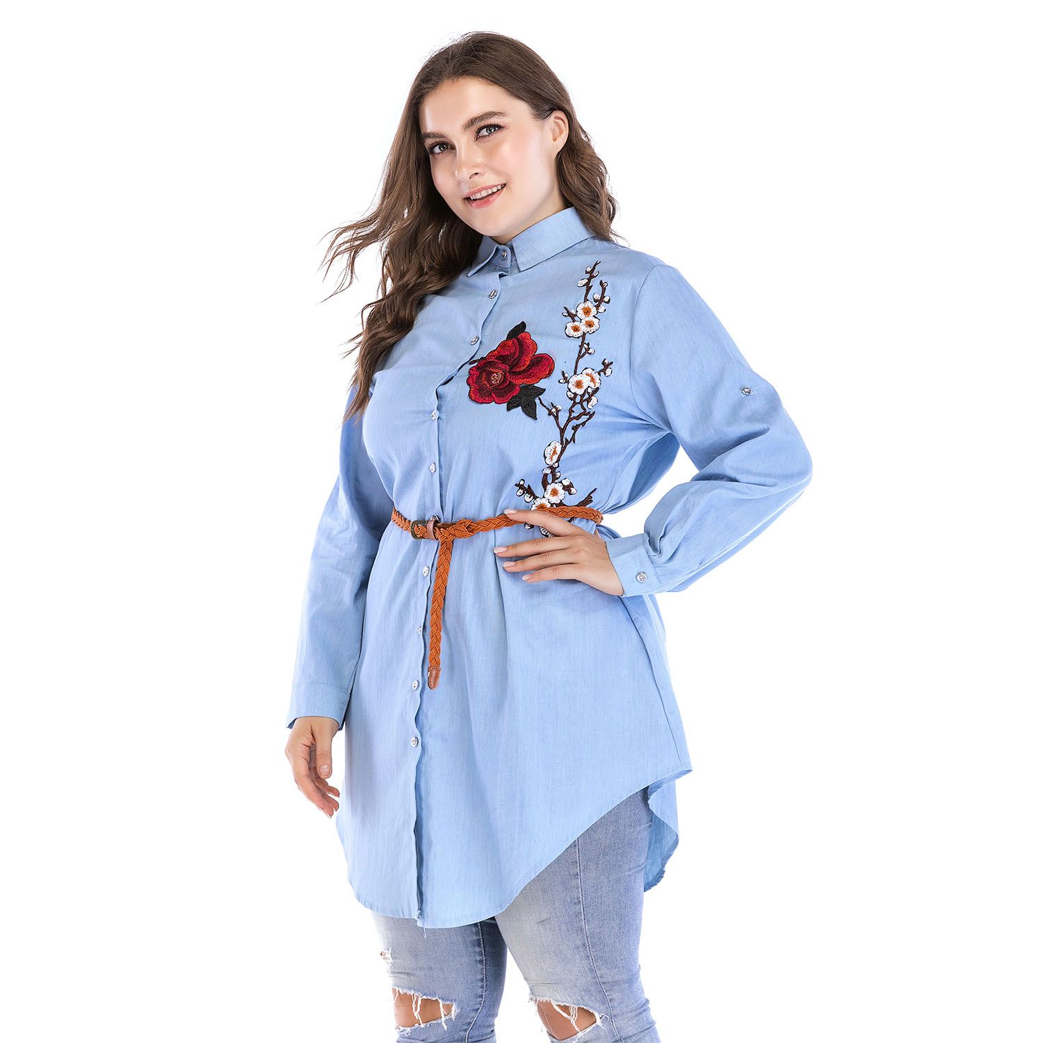 Plus Size Denim Dresses for Women Summer Strip Midi Dress Wholesale Dropshipping