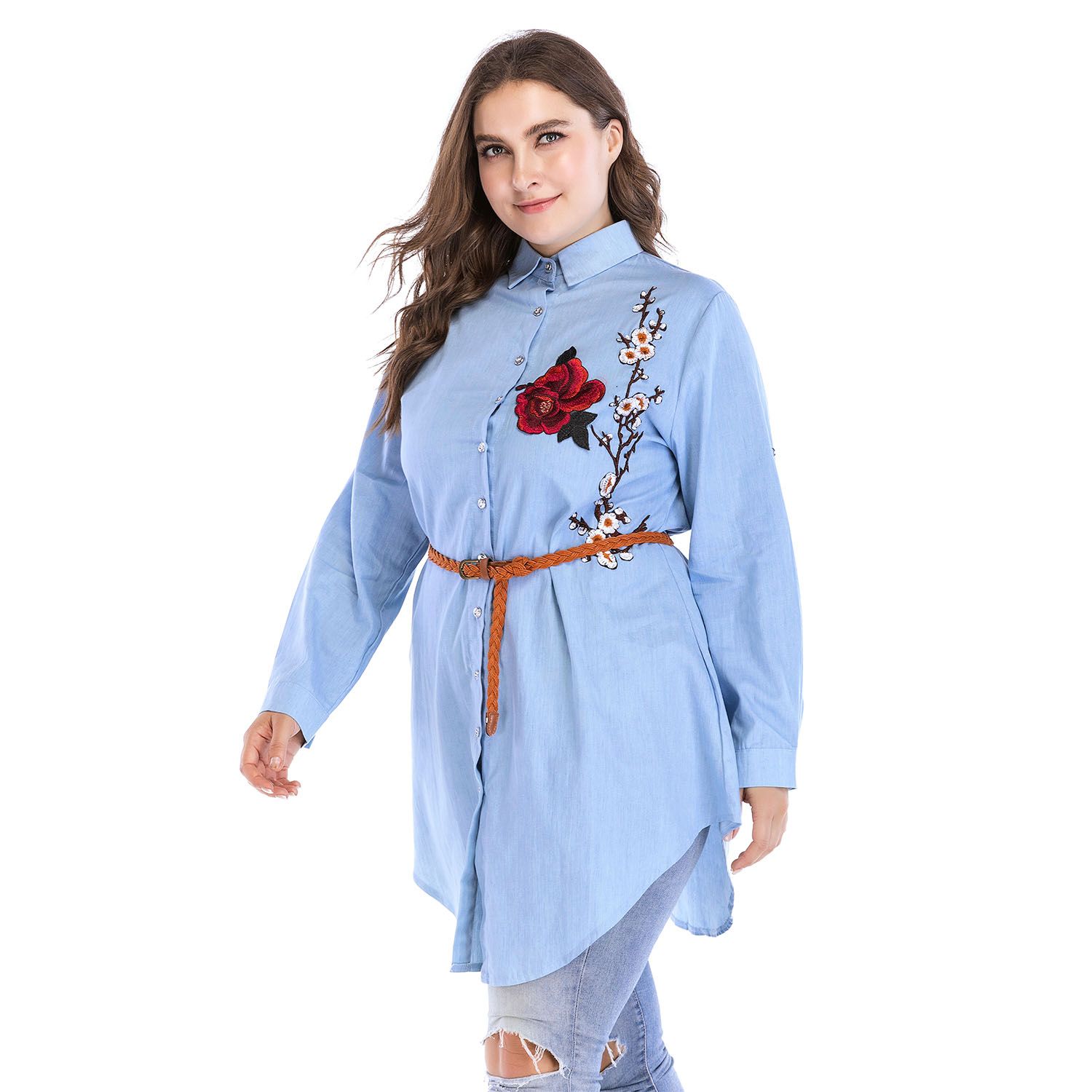 Plus Size Denim Dresses for Women Summer Strip Midi Dress Wholesale Dropshipping