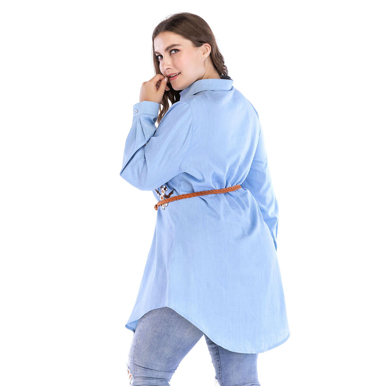 Plus Size Denim Dresses for Women Summer Strip Midi Dress Wholesale Dropshipping