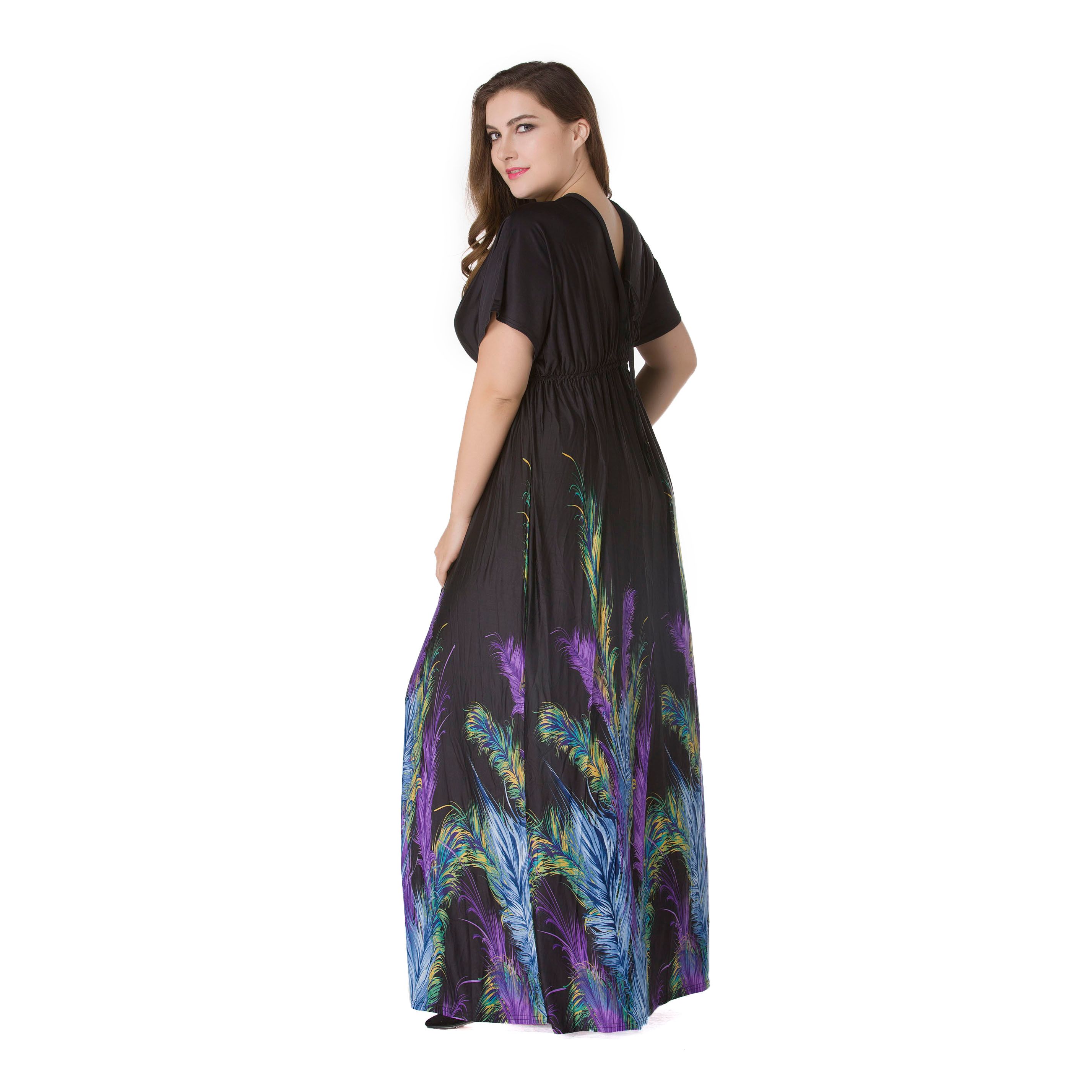 Plus Size Women Fashion Summer Dresses Hot Stylish V-Neck Print Floral Bohemian Style Casual Long Dress