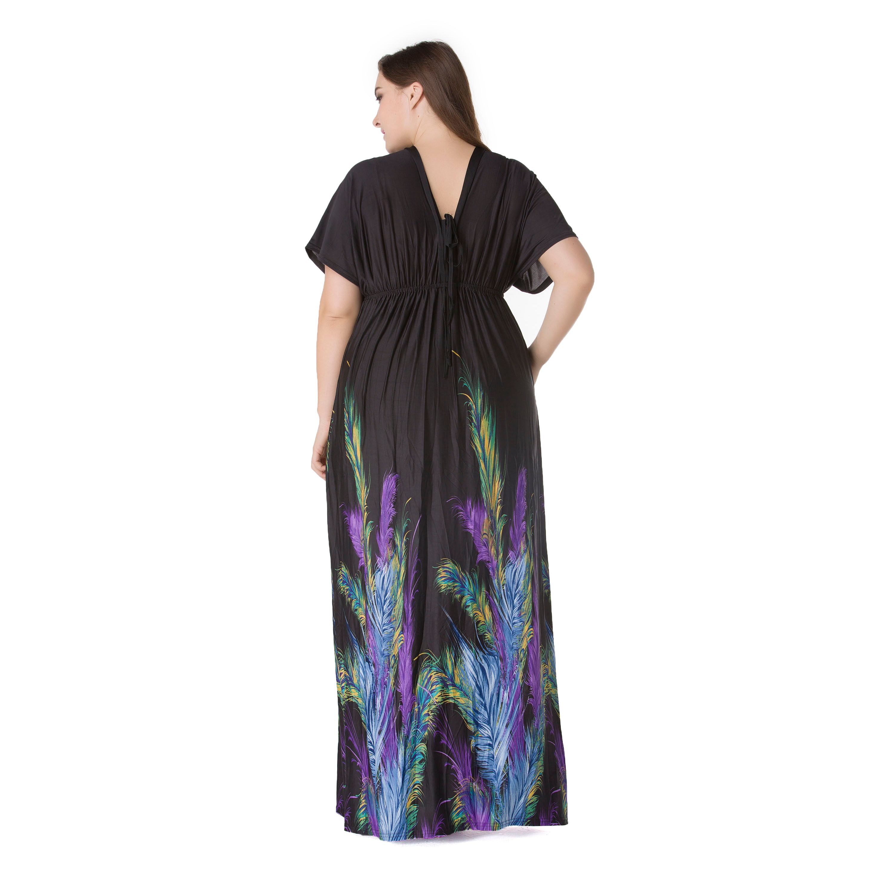 Plus Size Women Fashion Summer Dresses Hot Stylish V-Neck Print Floral Bohemian Style Casual Long Dress