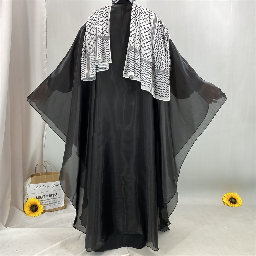 Muslim Ramadan fashion, African Tanzanian popular women's cardigan shawl, Islamic Turkish fashion, shiny satin dress