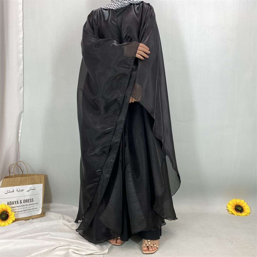 Muslim Ramadan fashion, African Tanzanian popular women's cardigan shawl, Islamic Turkish fashion, shiny satin dress